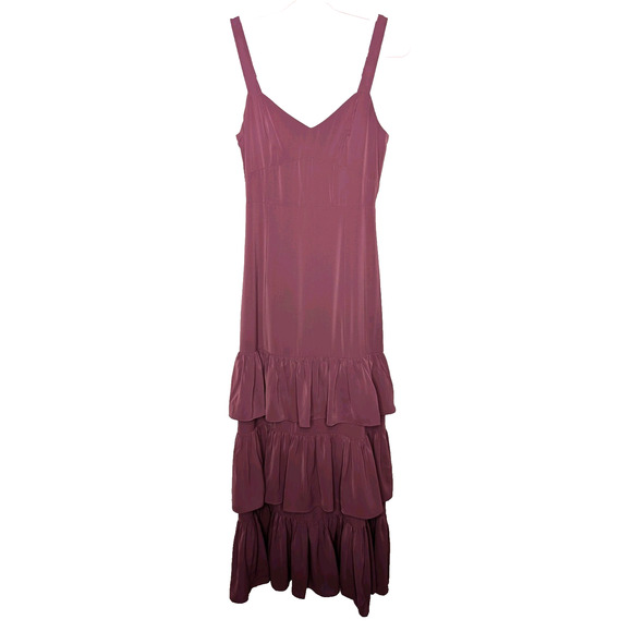 Abercrombie & Fitch Drama Ruffle Tiered Royalcore Chiffon Maxi Dress Purple SM - Picture 4 of 13